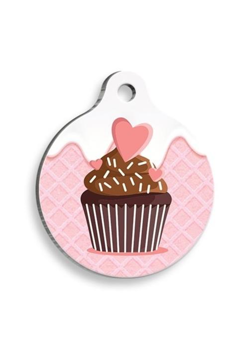 altın pati Çikolatalı Cupcake Yuvarlak Şekilli Kedi Ve Köpek Künyesi