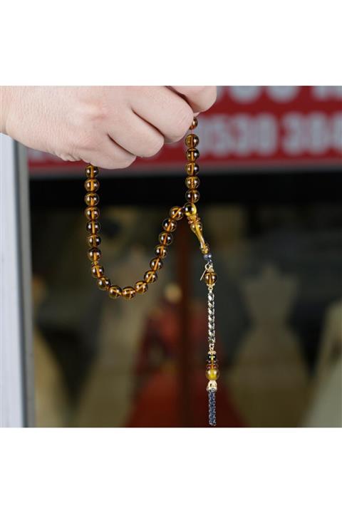 TESBİHCİBABA Gümüş Kamçılı Sıkma Kehribar Tesbih