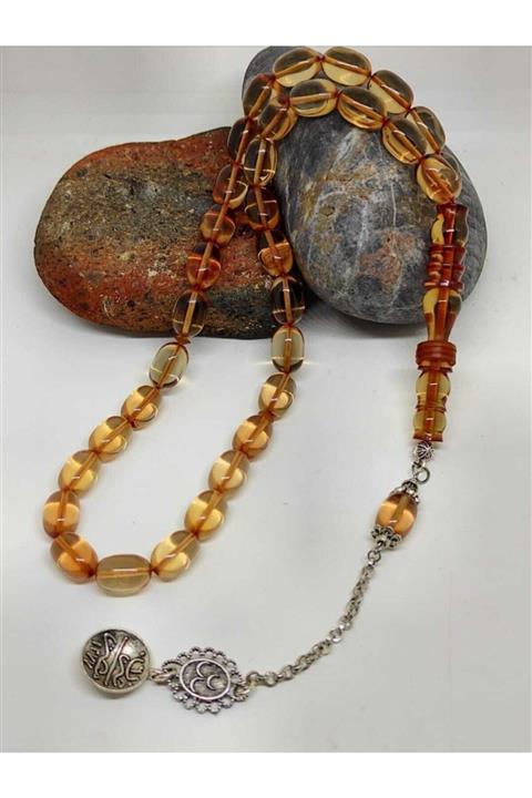 tuba tesbih gümüş 925 Ayar Gümüş Zincirli Usta Işçilikli Ates Kehribar Tesbih