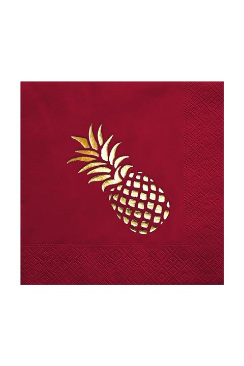 Story 33x33 Cm Altın Varak Ananas Desenli Bordo Renkli Peçete