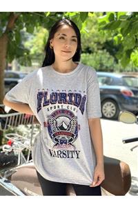 Relax family xf Kadın Gri Florida Oversize T-shirt