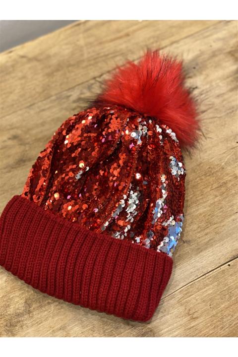 Trendseli Store Pullu Kırmızı Bere