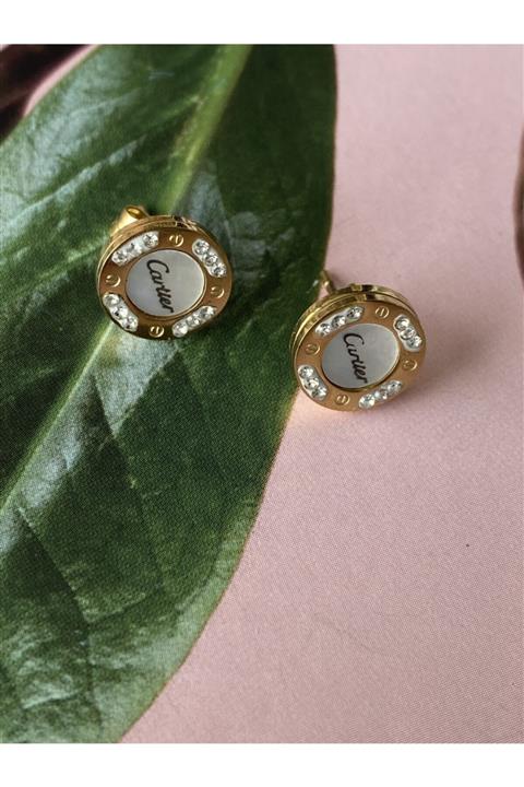 ZİNET TAKI Cartier Sedefli Sarı Çelik Küpe