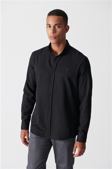 Avva Erkek Siyah Oxford Düğmeli Yaka Regular Fit Gömlek E002000