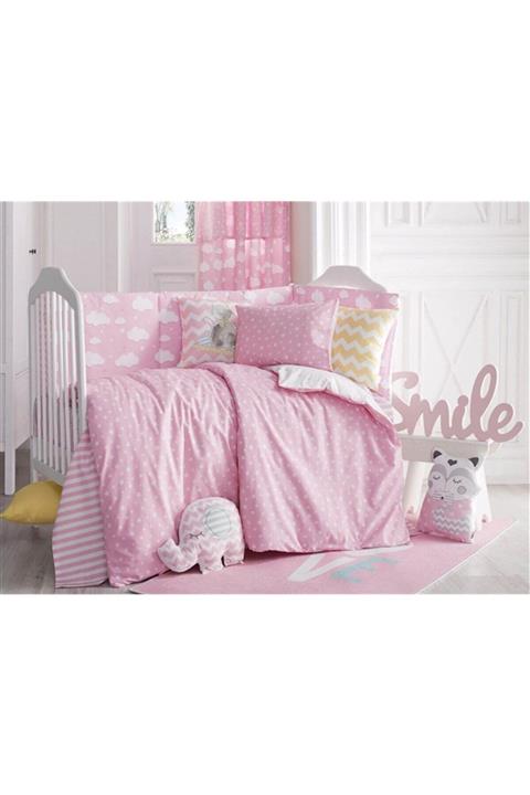 Jaju Baby 90*190 Pembe Tasarım Bebek Nevresim Takımı Ve Kenar Koruma