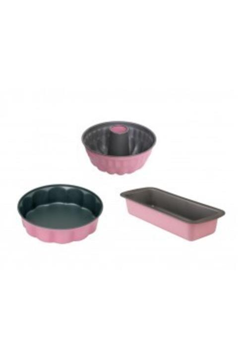 Tantitoni Pembe Renkli 3lü Klasik Kek Kalıbı Seti