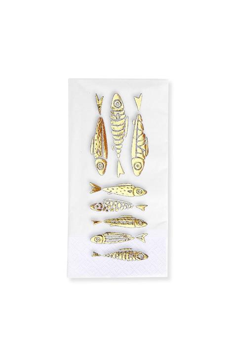 Story 33x33 Cm Altın Varak Balıklar Desenli 16'lı 1/8 Katlama Beyaz Renkli Kağıt Peçete