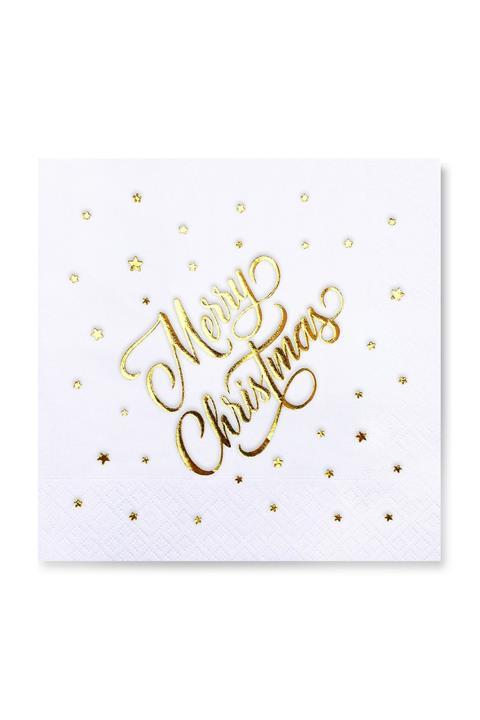 Story 33 X 33 Cm Altın Varak Merry Chtistmas Desenli Beyaz Renkli Kağıt Peçete