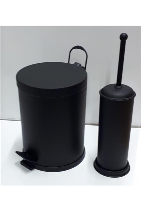 Defne Banyo Siyah 5 Litre Pedallı Çöp Kovası Ve Klozet Fırçası Paslanmaz