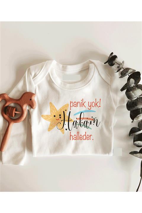 Limon Panik Yok Halam Halleder Uzun Kol Çıtçıtlı Organik Bebek Body