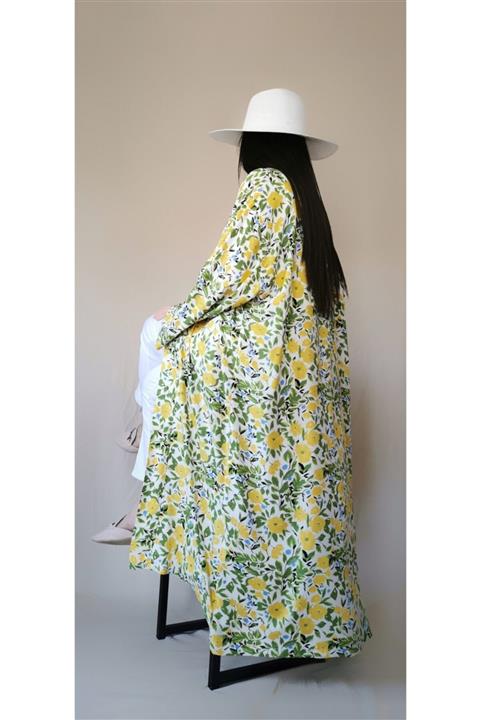 FABARIŞ MODA Günlük Tasarım Oversize Çiçekli Sarı Kadın Kimono Sçk89