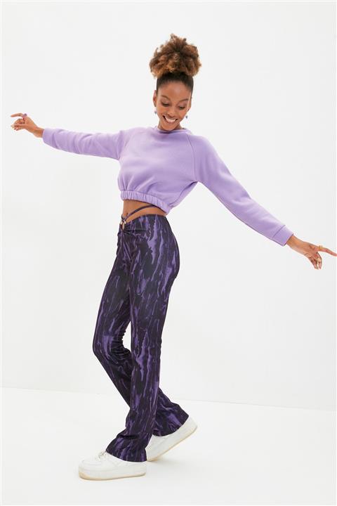 TRENDYOLMİLLA Siyah Baskılı Örme Pantolon TWOAW22PL0657