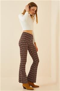 Happiness İst. Kadın Taba Desenli Jakarlı İspanyol Paça Örme Pantolon  FN02929