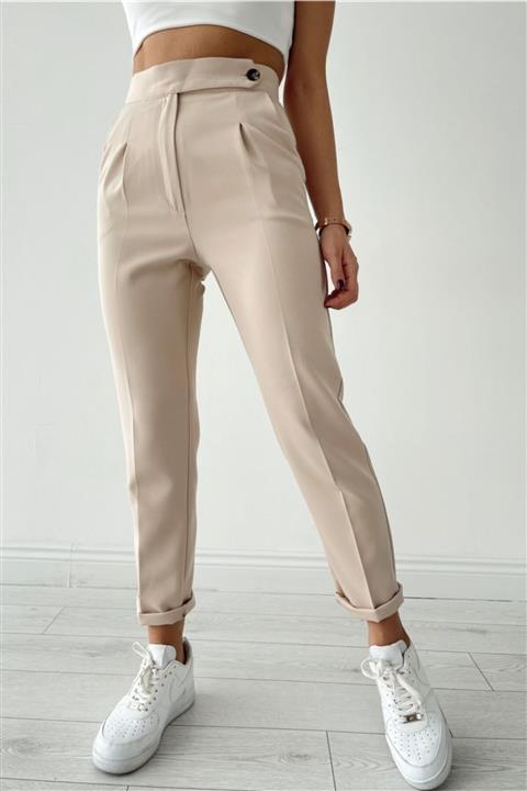 Ortaya Çık Bej Duble Paça Havuç Pantolon