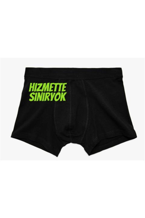 BoxerMasters Erkek Siyah Hizmette Sınır Yok Yazılı Baskılı Boxer