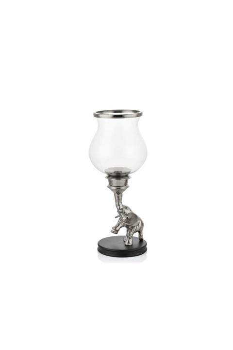 LAMEDORE Elefante Duz Camlı Kucuk Boy Silver Mumluk 14*14*38 Cm