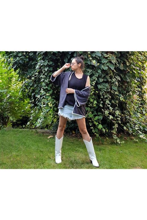 Fi designer Tasarım Antrasit Süet Kimono