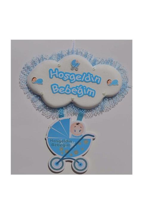 Ece Hoş Geldin Bebek Bulut Kapı Süsü  Mavi