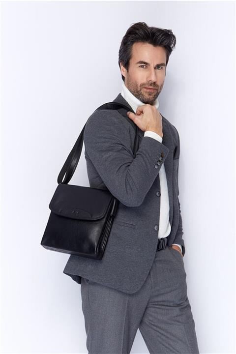 Aka Deri Düz Siyah - Omuzdan Askılı Deri Çanta 373