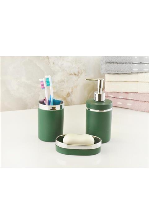 Trend Banyo Mutfak Soft Akrilik Gümüş Sıvı Katı Sabunluk Fırçalık 3'lü Banyo Seti
