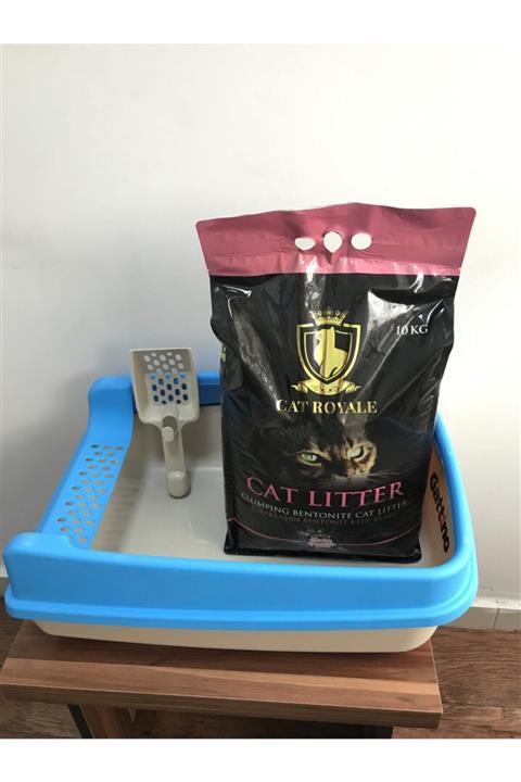 Gattino Mavi Kedi Tuvaleti Ve 10 Kg Bebek Pudrası Kokulu Kedi Kumu