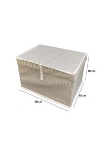 Arrita Home Gri Çizgili Sert Hurç - Kapaklı Dekoratif Organizer Kutu - Çok Amaçlı Maxi Kutu 50cmx40cmx30cm