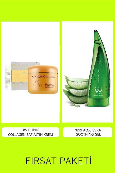 Holika Holika Aloe Vera Jeli-aloe 99% Soothing Gel 250ml+ 3w Clınıc Collagen Saf Altın Özlü Uyku Krem