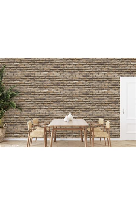 BAŞYAPI DİZAYN Vinili Kahverengi Tuğla Desen Duvar Kağıdı (10m²)