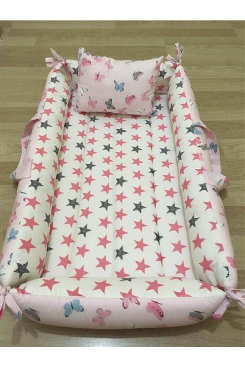 Balamira Pembe Kelebekli 2 Parça Babynest Yatak Yastık