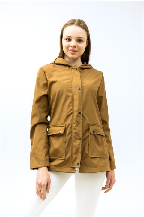 MİNTY STYLE Kadın Taba Fermuarlı Kapüşonlu Yağmurluk