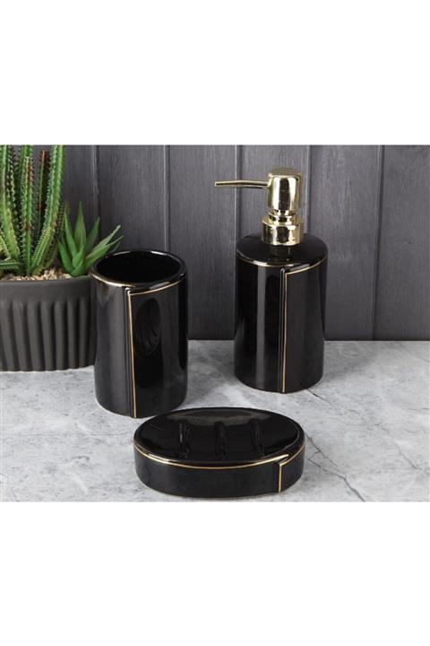 MİMOZA PARK Siyah Porselen Banyo Seti 3 Parça