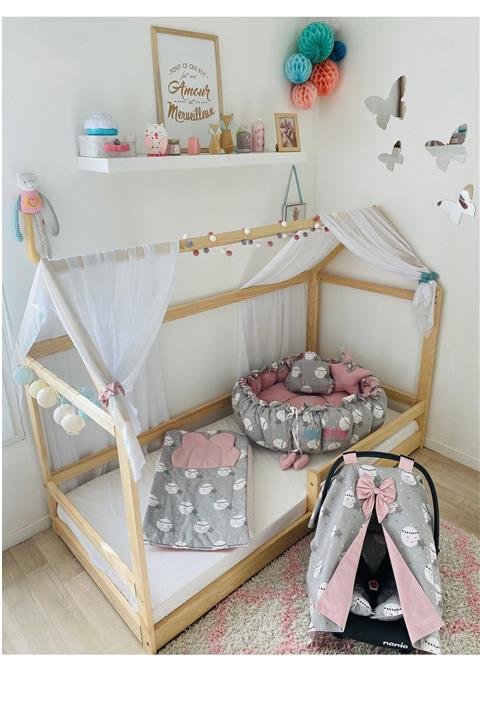 Jaju Baby Gri Dolunay Desenli Açılır - Kapanır Oyun Minderi Aparatlı Babynest Set