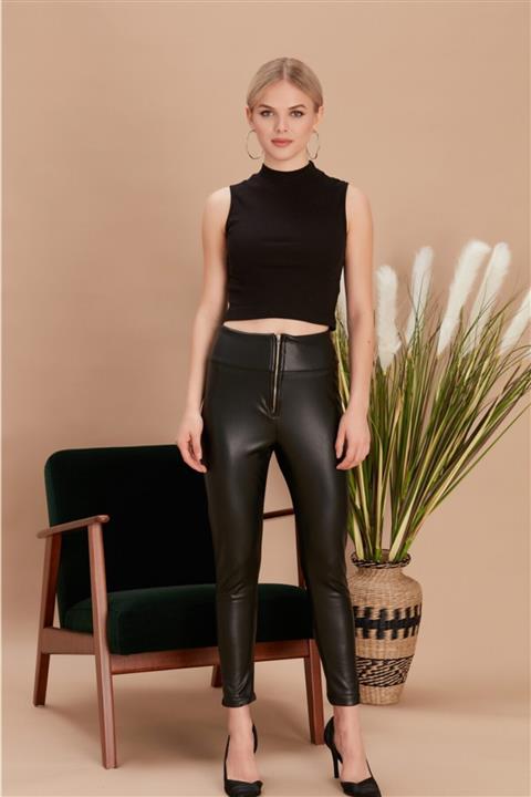 My Style Kadın Fermuarlı Deri Tayt