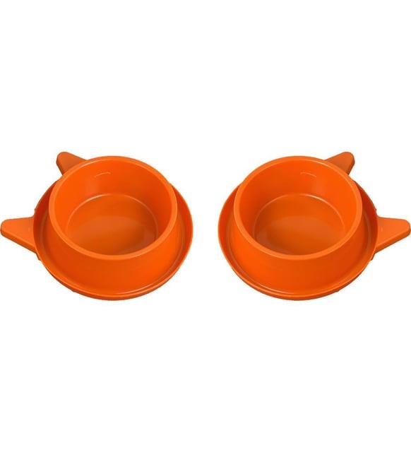 Miapet 2'li Plastik Kedi Kulaklı Mama Ve Su Kabı Seti 400 Ml Turuncu
