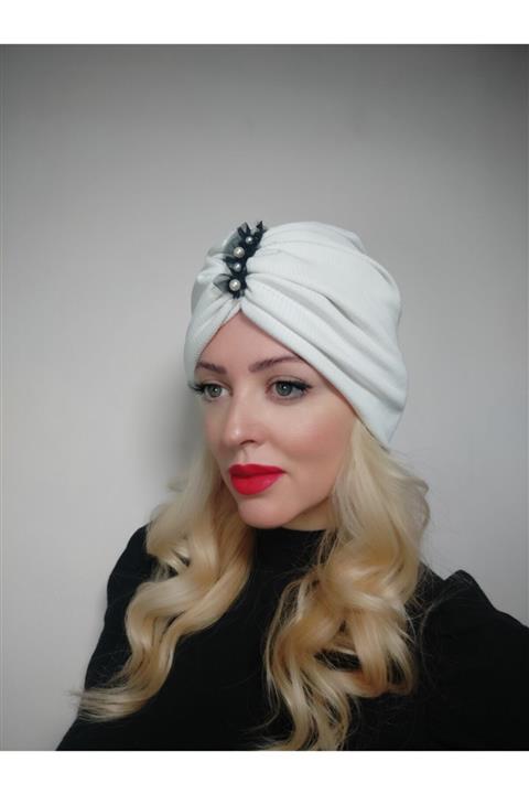 Boneliza Kadın Beyaz Sezonsuz Incili Bone