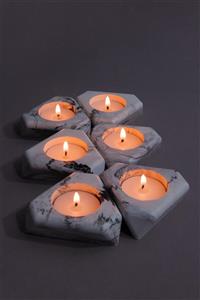 TPD AKSESUAR Altılı Siyah Beyaz Mermer Beton Üçgen Tealight Mumluk Set