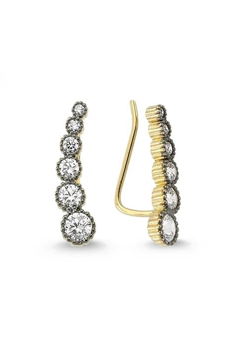 Altın Sepeti Altın Taşlı Elmas Modeli Earcuff Küpe