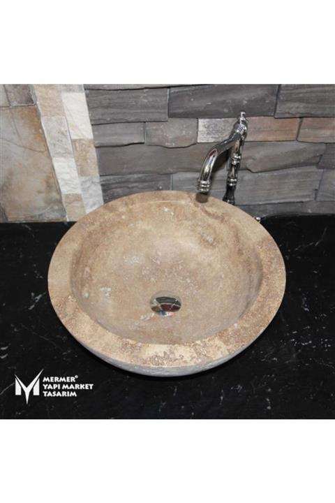 MYM Mermer Yapı Market Tasarım Noche Traverten Oval Dizayn Lavabo