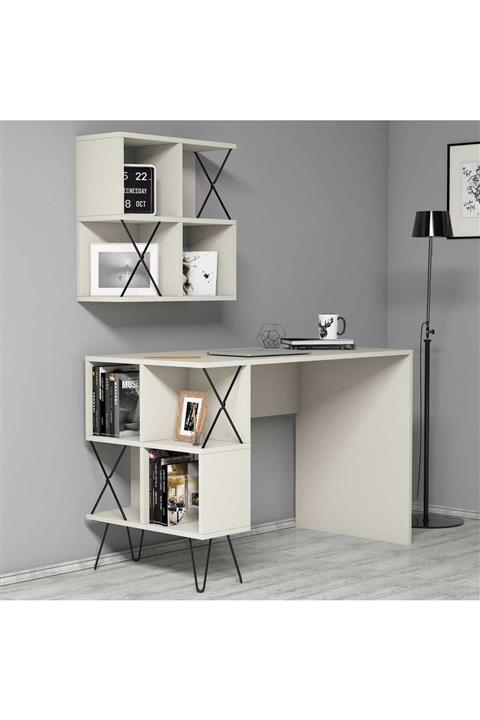 Variant Mobilya Extra Duvar Raflı Çalışma Masası - Krem
