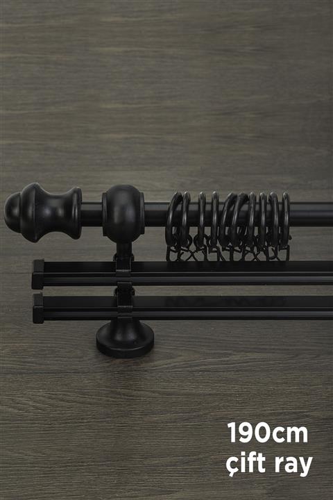 wenthi Siyah Ahşap Rustik Çift Raylı Perde Askısı Venti 190 Cm