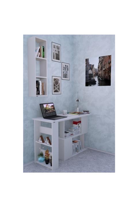 Bi Demonte 110 X 45 Cm Sihirli Set Ev Ofis Çalışma Masası Raflı Beyaz