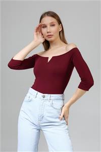 MJORA Bordo Kayık Yaka Bodysuit