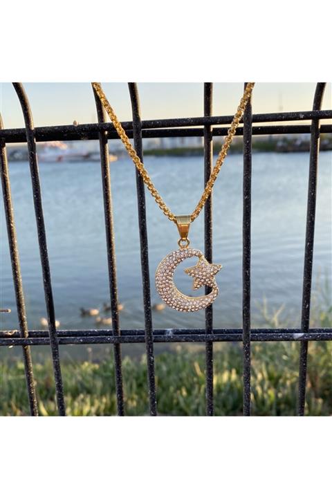 34528 Chain Turkish Flag Ice Out Pendant