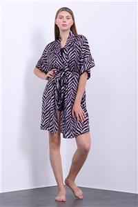 BESİMMA Kadın Lila Siyah Zebra 5'li Kimono Takım