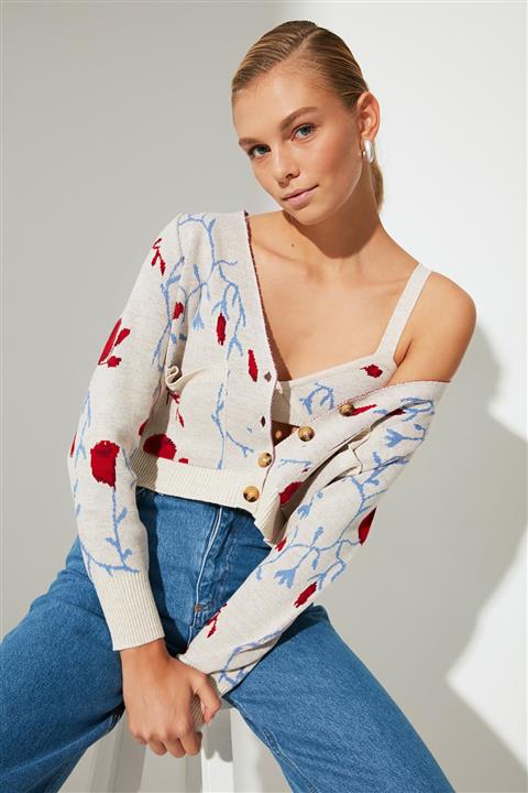 TRENDYOLMİLLA Taş  Jakarlı Bluz Hırka Triko Hırka TWOAW22HI0861