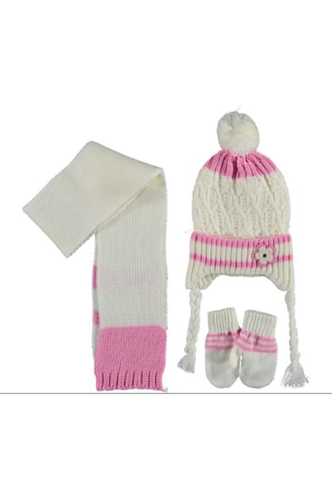 Tidi Çiçekli Armalı Atkı Bere Takım 1/4 Yaş