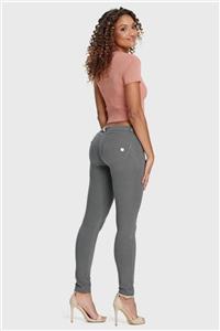 1Moda1Tarz Kadın Gri Örme Kumaş Düşük Bel Pantolon
