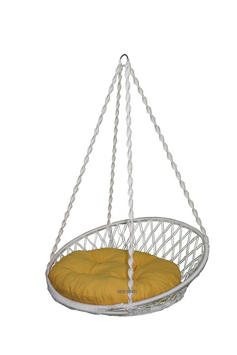 KEYİF SEPETİ Relaks Salıncak Beyaz (sarı Minderli)