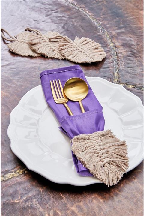 Arma House Bej El Işlemesi Yaprak Makrome Peçete Halkası 6 Lı