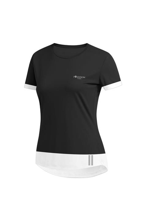 POSEIDONSTORM Büyük Beden Kadın Siyah Günlük Sporcu Tişörtü 4xl-8xl - Parçalı Yarım Flexo Baskı - M7